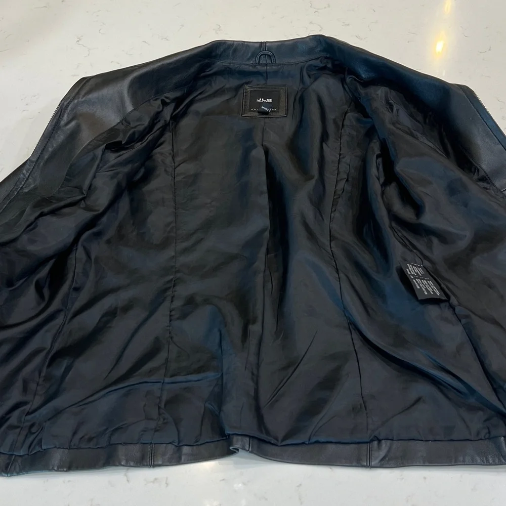 JLC New York Black Leather Zip Front Jacket Collared Fully Lined Size M